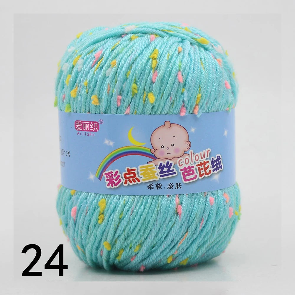 50g Colored Dot Silk Wool Yarn | Soft Baby Cotton Cashmere Blend for Knitting & Crochet