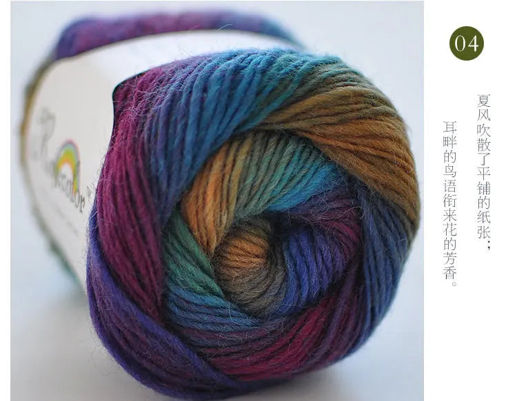 100% Wool Yarn – Rainbow Color Soft Thick Knitting & Crochet Thread