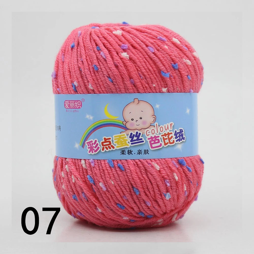 50g Colored Dot Silk Wool Yarn | Soft Baby Cotton Cashmere Blend for Knitting & Crochet