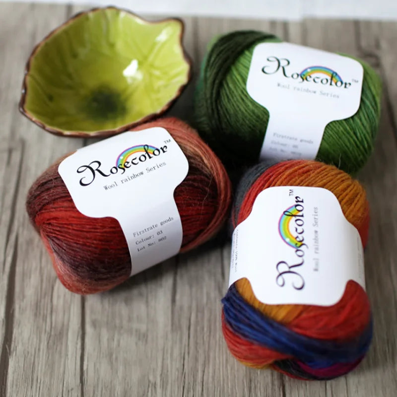 100% Wool Yarn – Rainbow Color Soft Thick Knitting & Crochet Thread