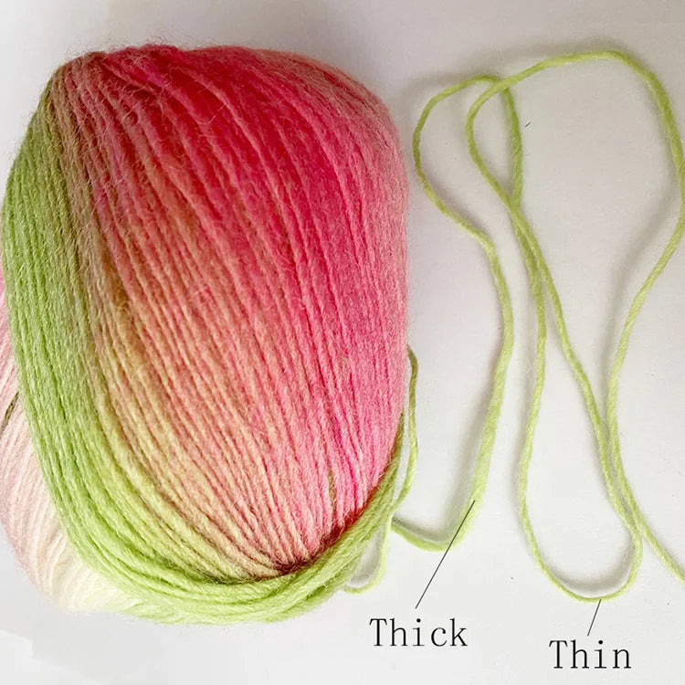 100% Wool Yarn – Rainbow Color Soft Thick Knitting & Crochet Thread