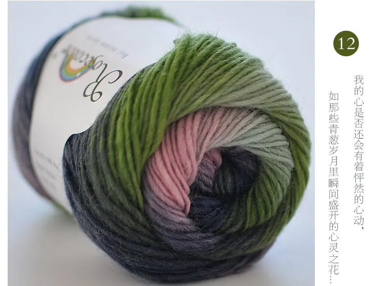 100% Wool Yarn – Rainbow Color Soft Thick Knitting & Crochet Thread