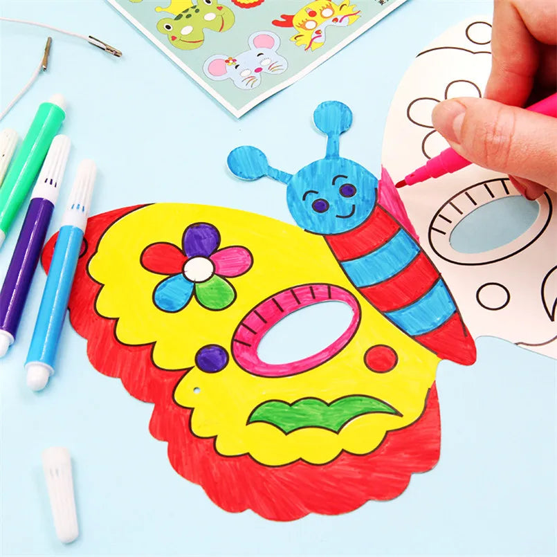 8Pcs Kids Cartoon Animal DIY Paper Mask Set with Color Pens