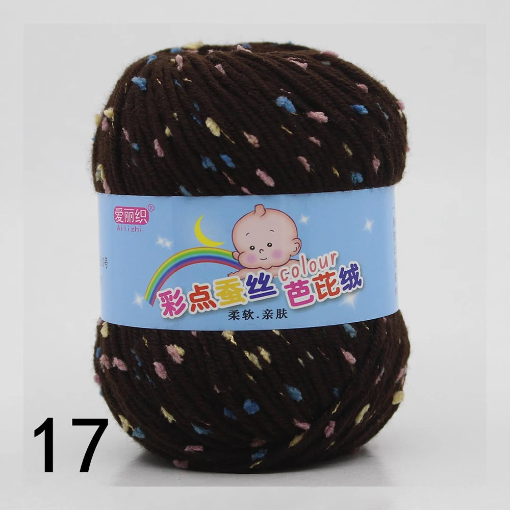 50g Colored Dot Silk Wool Yarn | Soft Baby Cotton Cashmere Blend for Knitting & Crochet