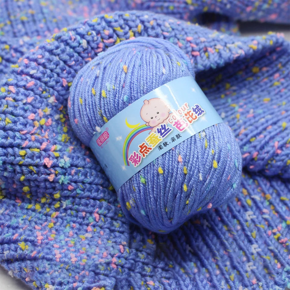 50g Colored Dot Silk Wool Yarn | Soft Baby Cotton Cashmere Blend for Knitting & Crochet