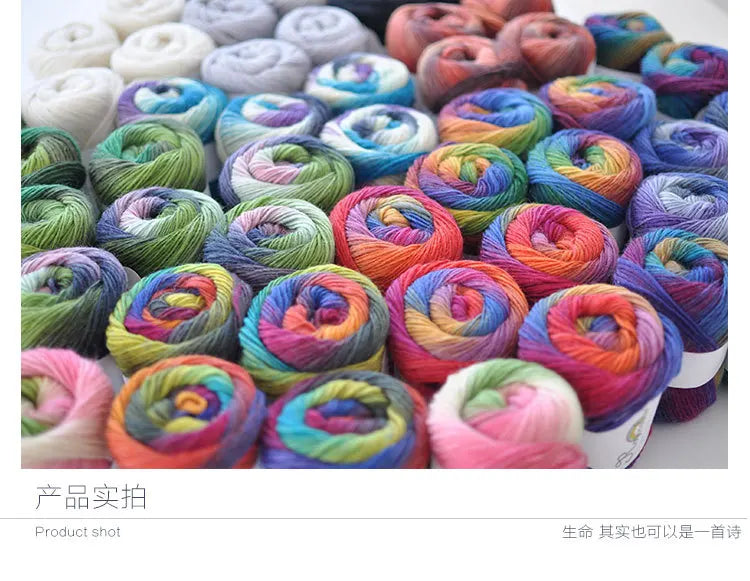 100% Wool Yarn – Rainbow Color Soft Thick Knitting & Crochet Thread