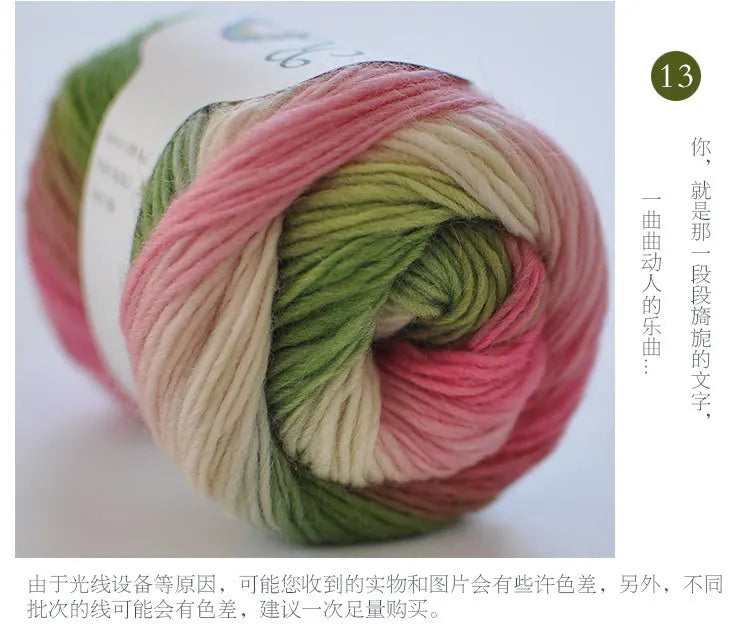 100% Wool Yarn – Rainbow Color Soft Thick Knitting & Crochet Thread