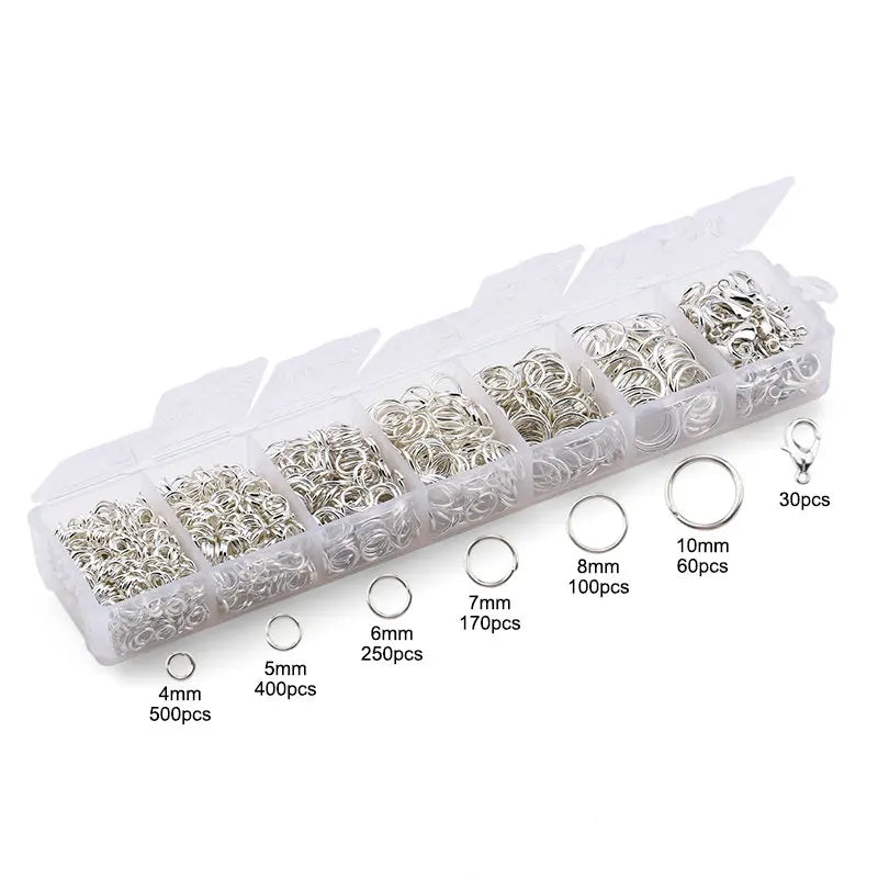 Jewelry Findings Kit with Zinc Alloy Jump Rings & Lobster Clasps