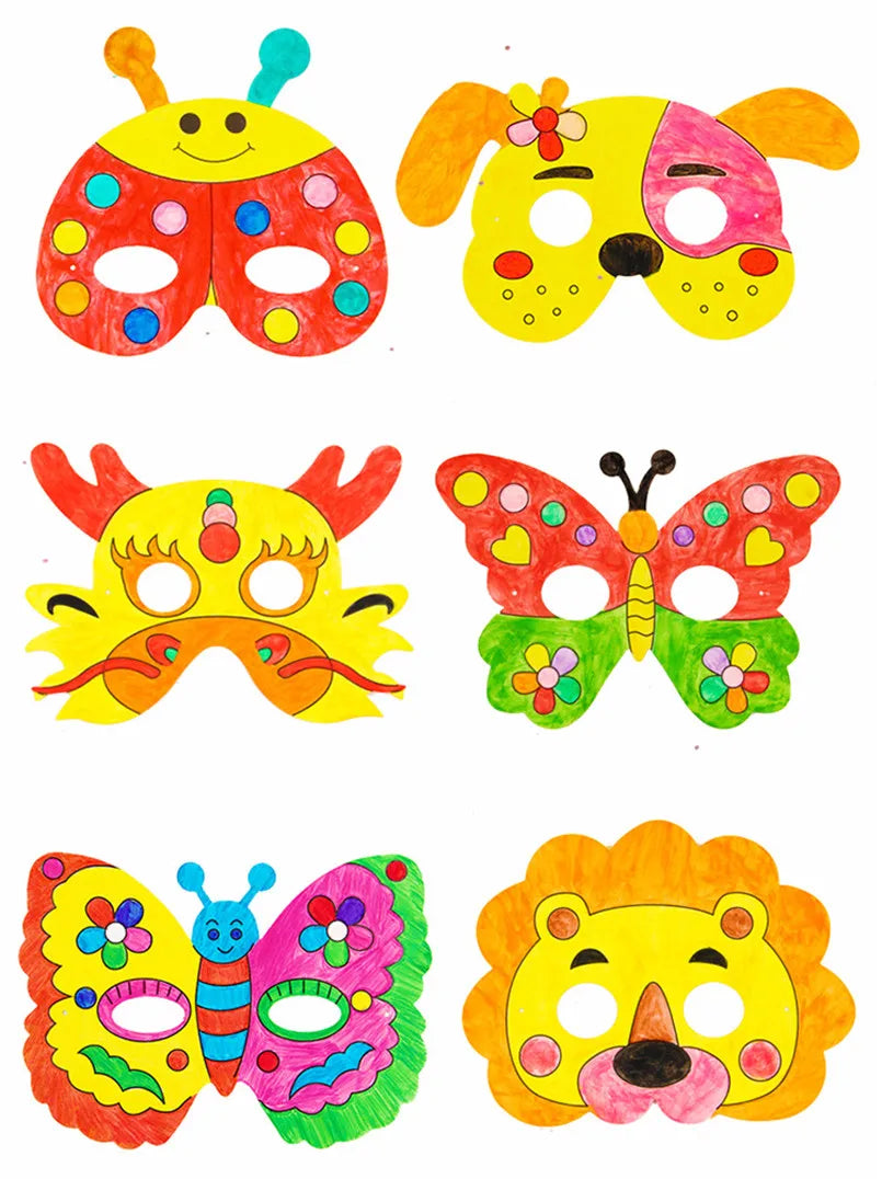 8Pcs Kids Cartoon Animal DIY Paper Mask Set with Color Pens