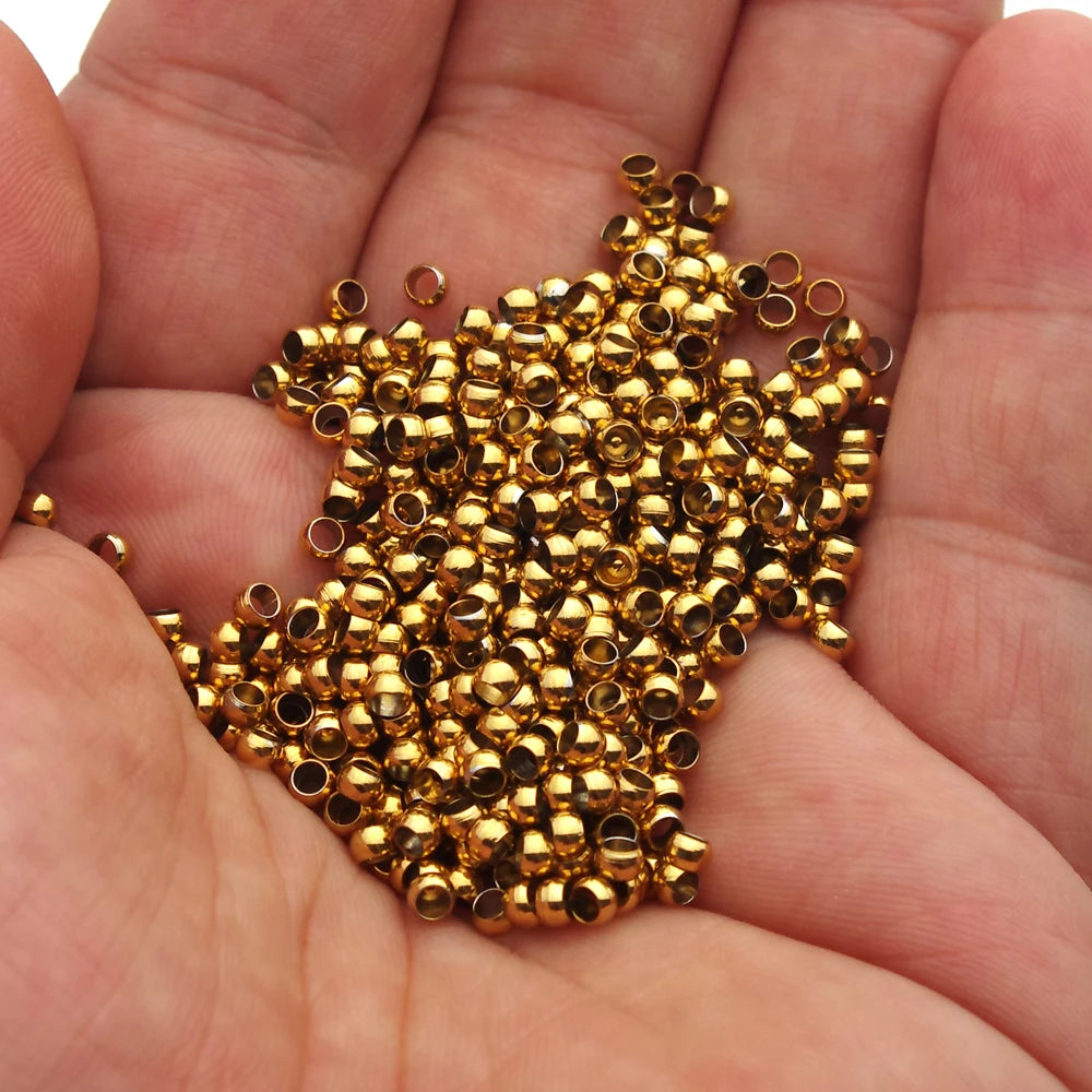 100–200pcs Stainless Steel Crimp Beads – Jewelry Spacer Ball Stoppers