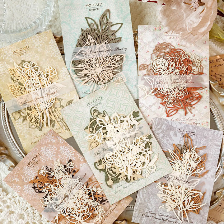 10pcs Vintage Floral Hollow Paper Set – Scrapbooking & Planner Decor