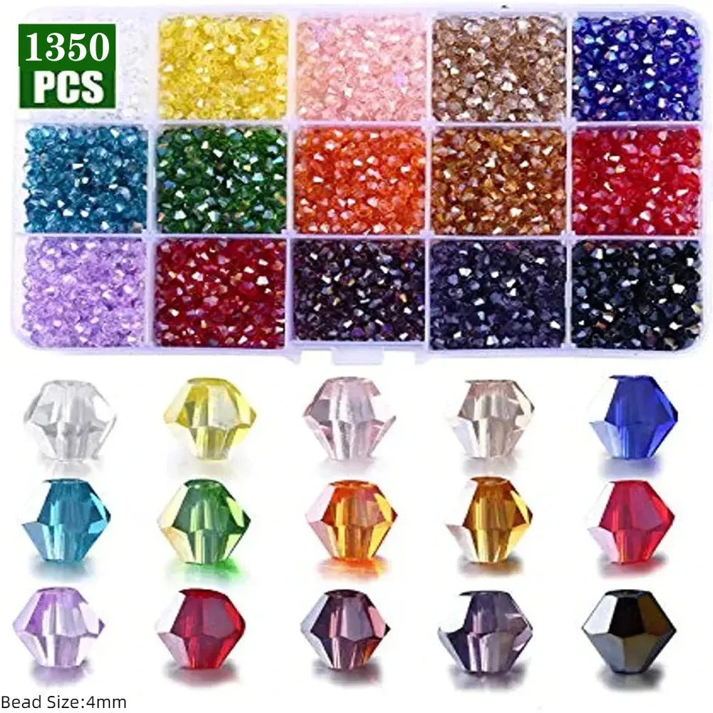 3–6mm Bicone Crystal Bead Set – 15-Grid Glass Spacer Box for DIY Jewelry