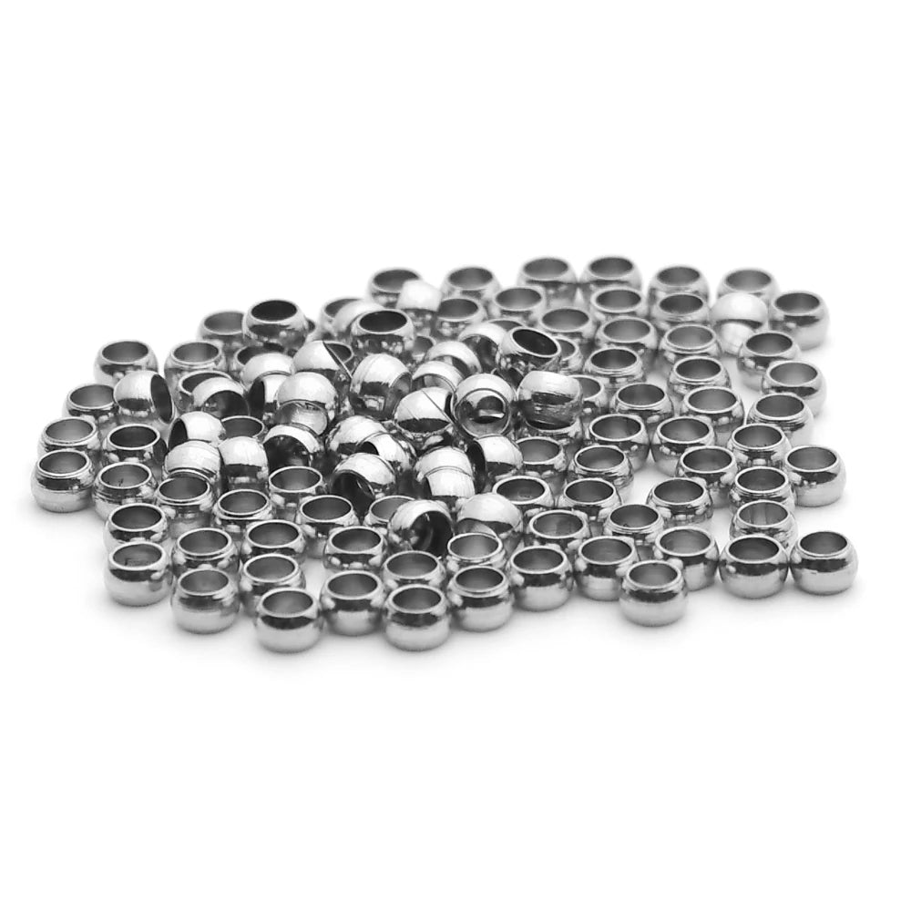 100–200pcs Stainless Steel Crimp Beads – Jewelry Spacer Ball Stoppers
