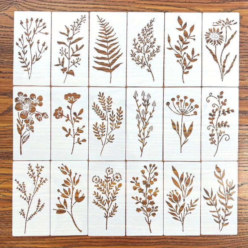18pcs Reusable Floral Painting Stencils – DIY Craft Templates Set