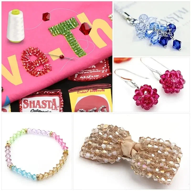 3–6mm Bicone Crystal Bead Set – 15-Grid Glass Spacer Box for DIY Jewelry