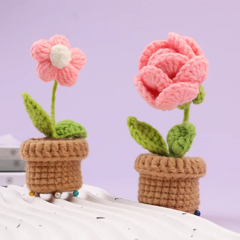 KRABALL 6Pcs Crochet Potted Flower Kit | Beginner DIY Yarn Craft Set with Tutorial