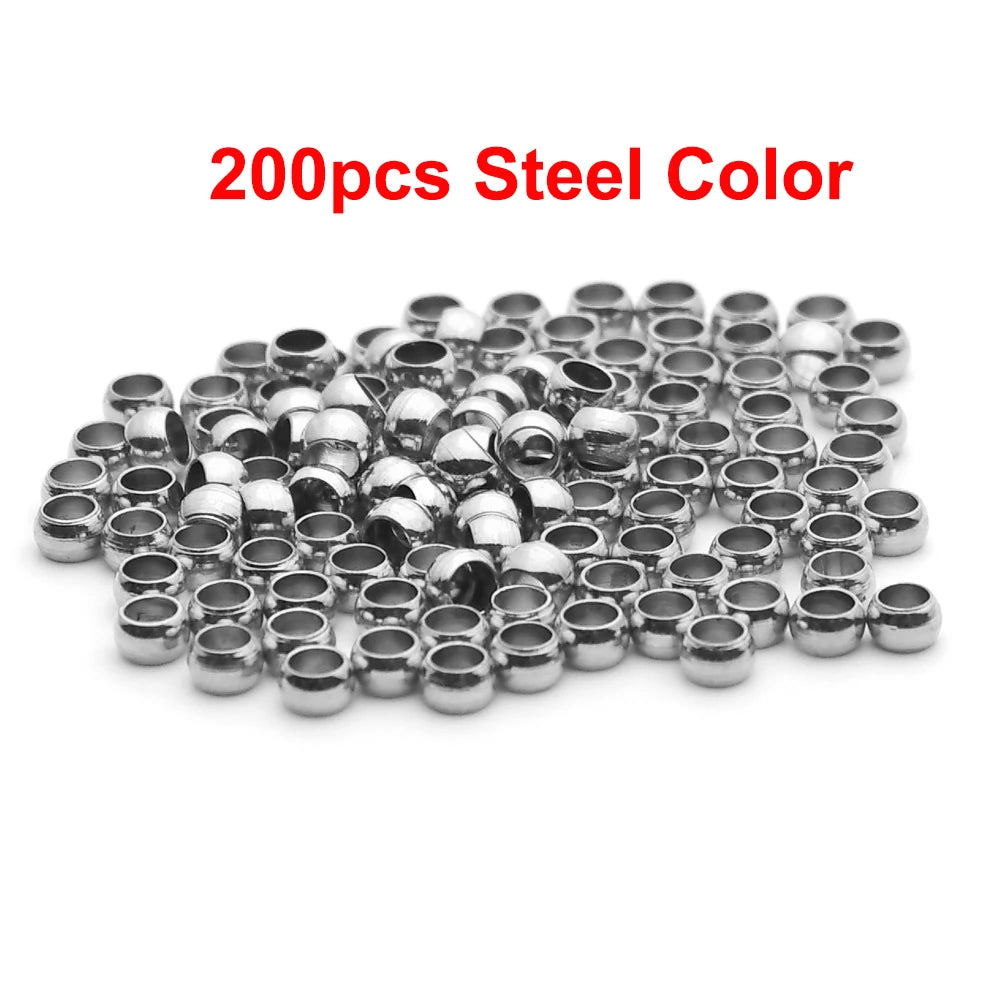 100–200pcs Stainless Steel Crimp Beads – Jewelry Spacer Ball Stoppers