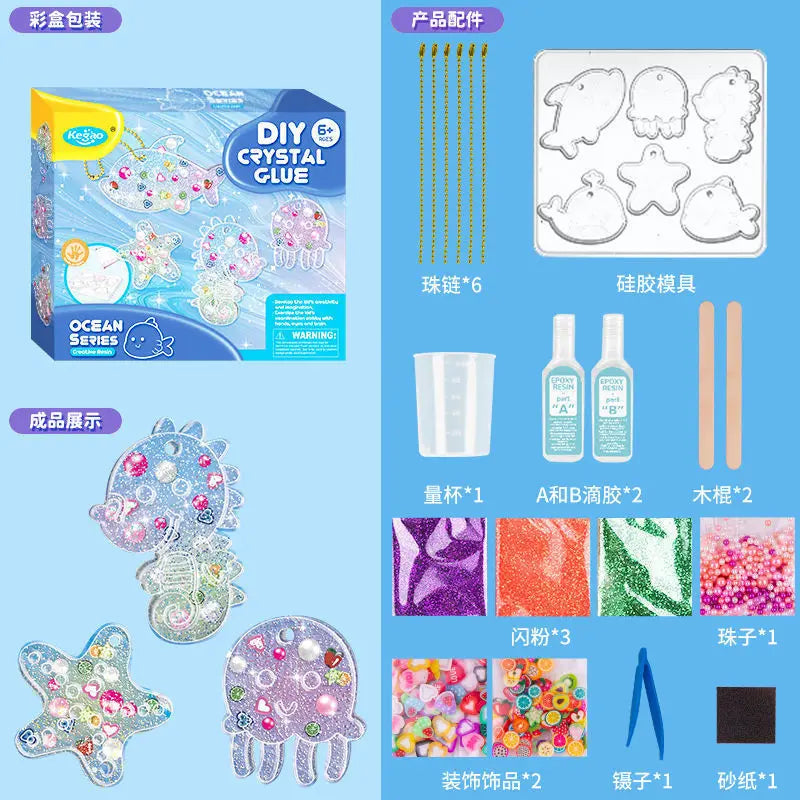 Kids Crystal Glue Keychain Craft Set | DIY Art Gift for Girls