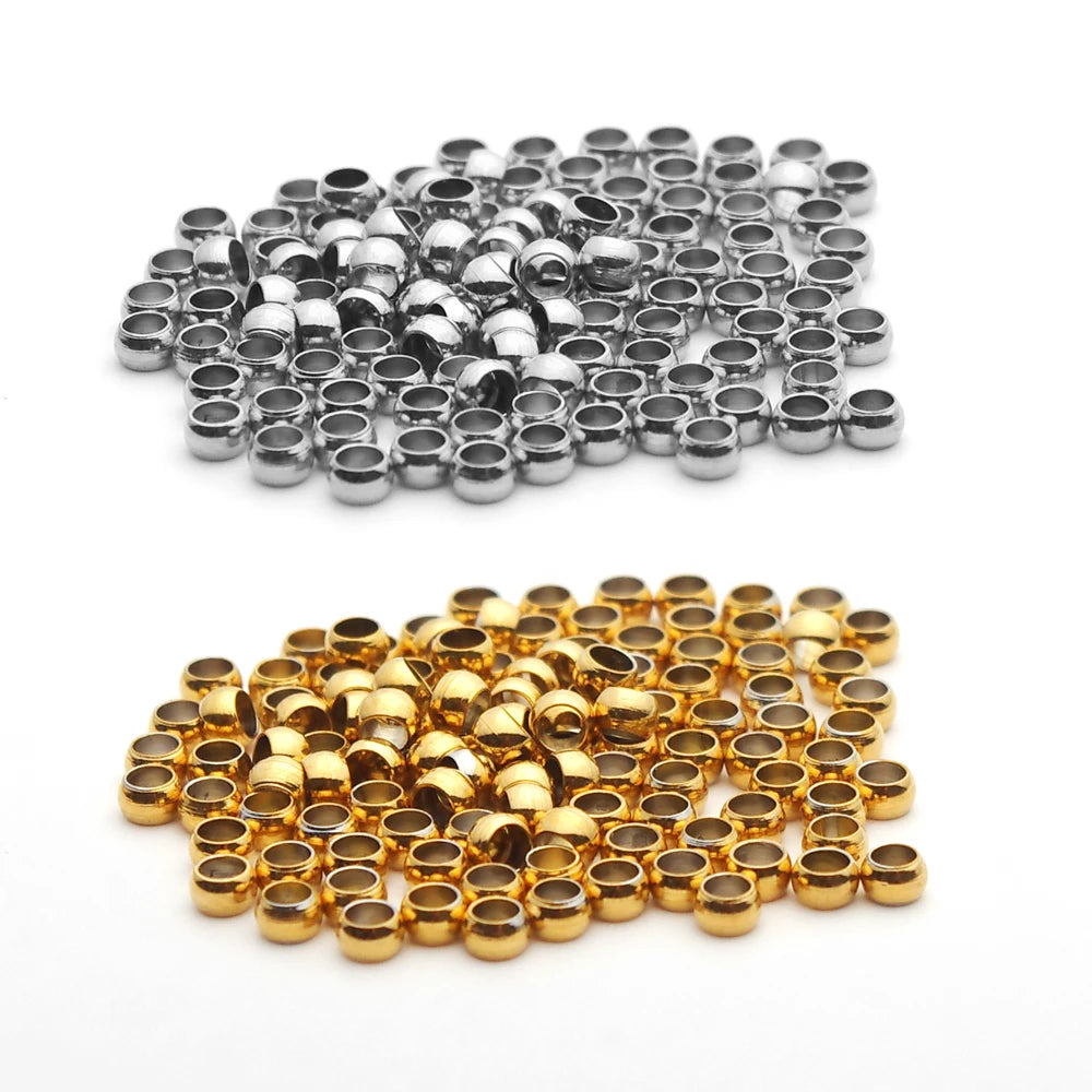 100–200pcs Stainless Steel Crimp Beads – Jewelry Spacer Ball Stoppers