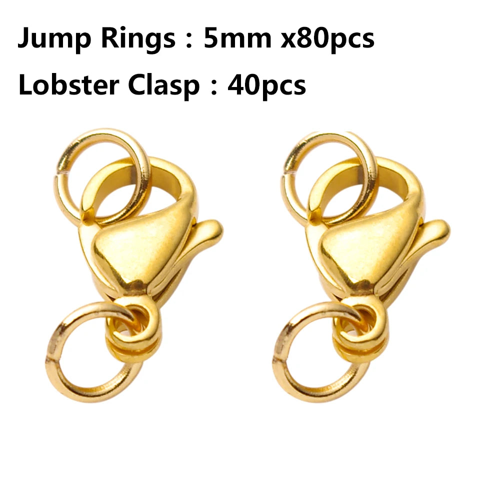 Gold Stainless Steel Lobster Clasps & Jump Rings Set