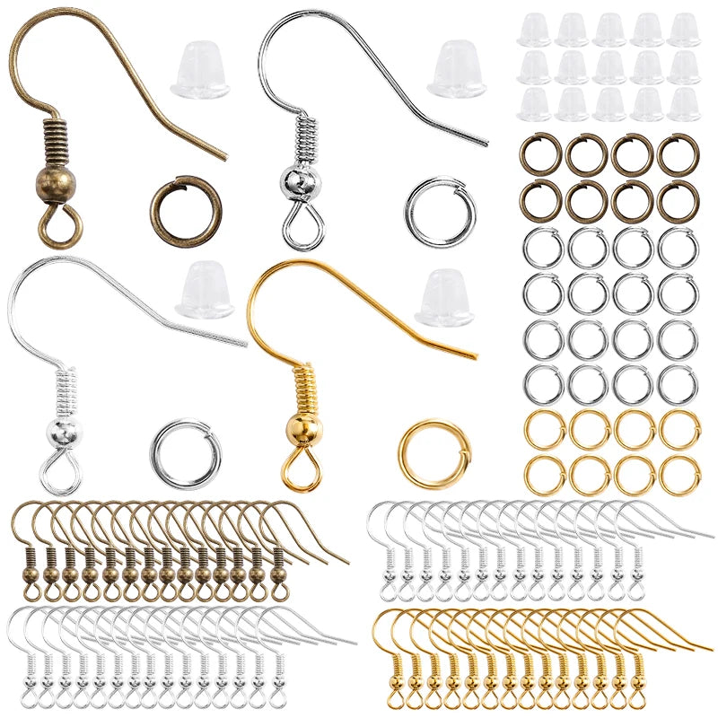 300Pcs Earring Making Kit | Hypoallergenic Hooks, Jump Rings & Rubber Backs Set