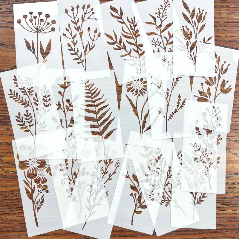 18pcs Reusable Floral Painting Stencils – DIY Craft Templates Set