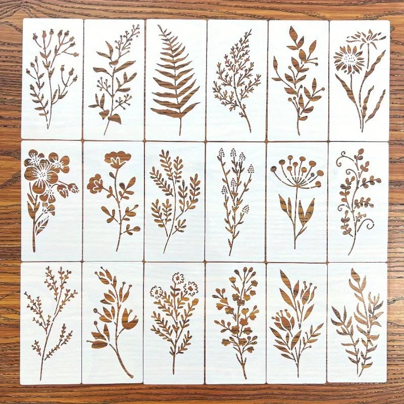 18pcs Reusable Floral Painting Stencils – DIY Craft Templates Set