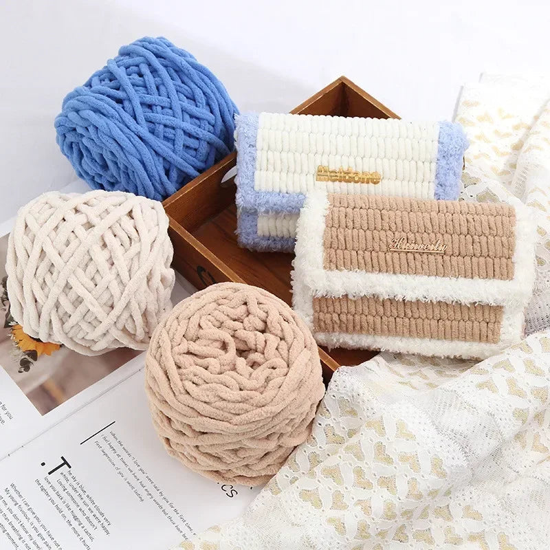 100g Chenille Knitting Yarn | Soft Thick Cotton Blend for DIY Crochet & Scarf Making