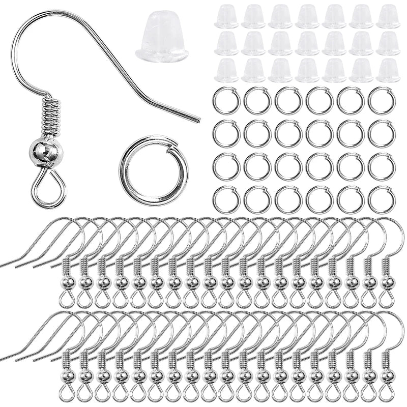 300Pcs Earring Making Kit | Hypoallergenic Hooks, Jump Rings & Rubber Backs Set