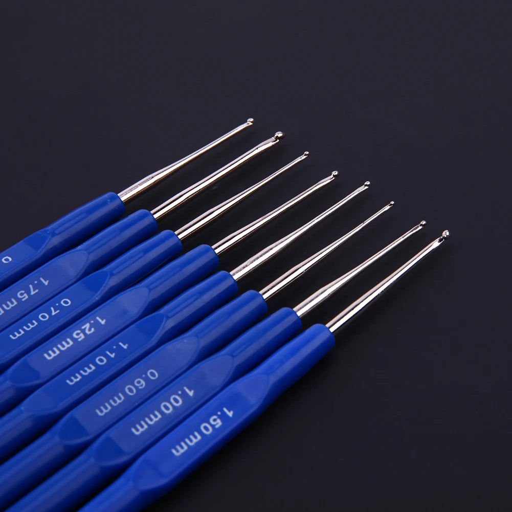 8Pcs Metal Crochet Hook Set – Knitting Needles Kit 0.6–1.75mm for Yarn Craft & Sewing