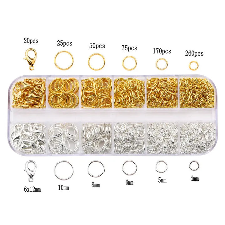 Jewelry Findings Kit with Zinc Alloy Jump Rings & Lobster Clasps