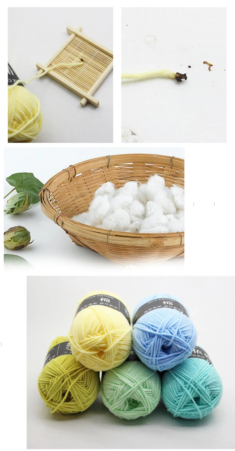 40–50g 4Ply Milk Cotton Yarn – Soft Knitting Wool for Crochet, Sweaters & Dolls