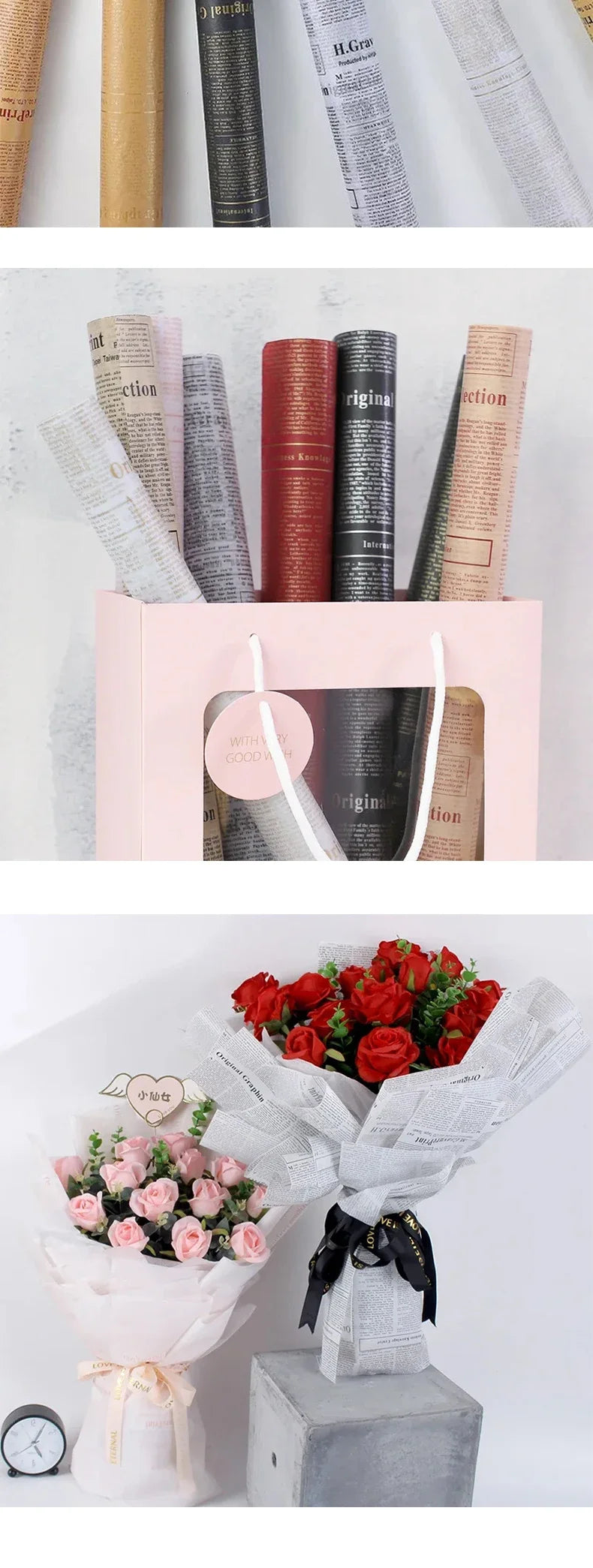 20 Sheets Vintage English Newspaper Gift Wrap Paper – Floral Craft Liner