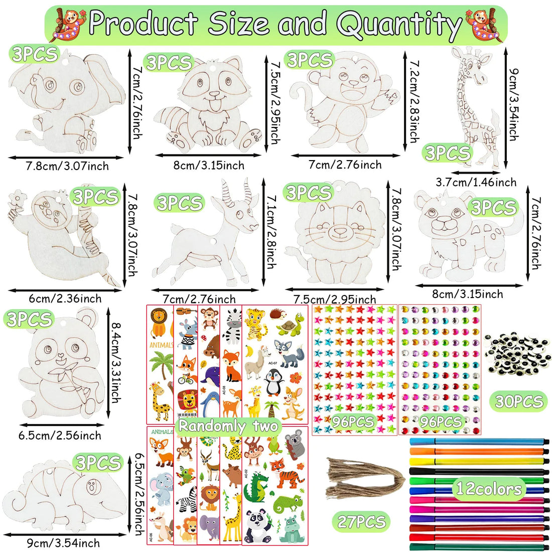 296Pcs Animal Wooden Coloring Craft Set