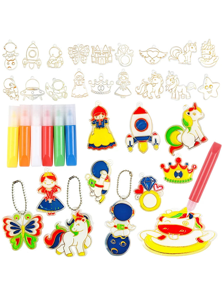 DIY Window Art Suncatcher Keychain Craft Kit – Unicorn, Princess & Astronaut