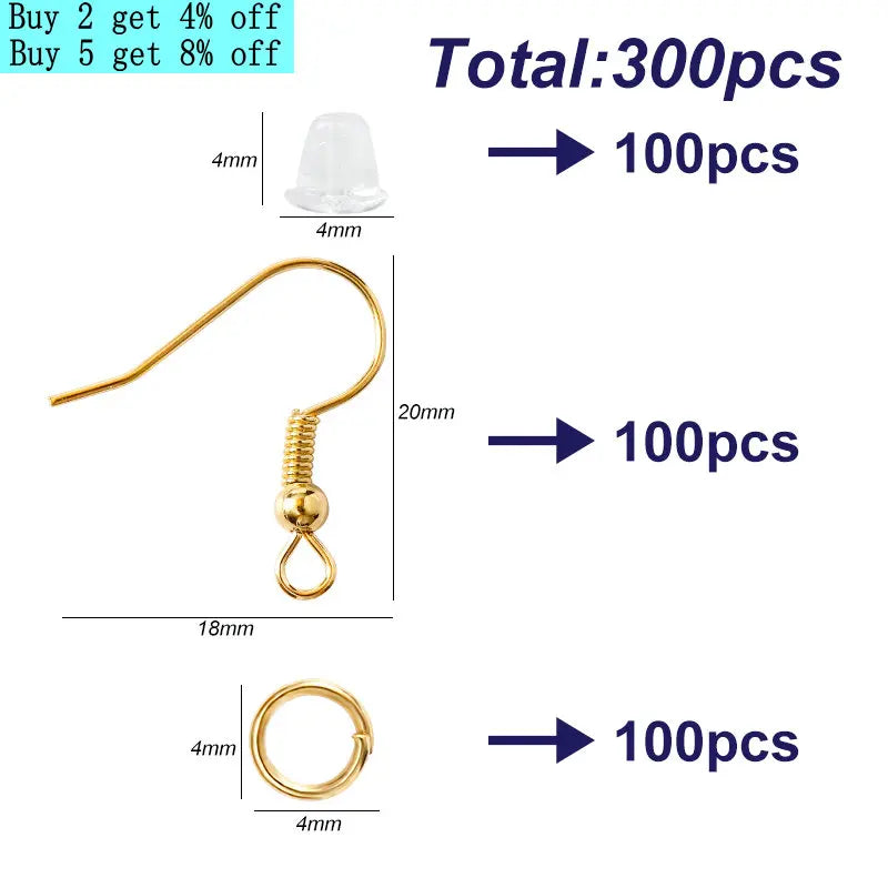 300Pcs Earring Making Kit | Hypoallergenic Hooks, Jump Rings & Rubber Backs Set