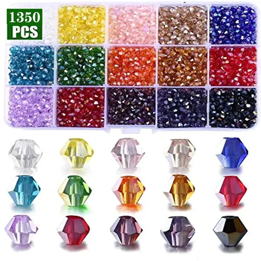 3–6mm Bicone Crystal Bead Set – 15-Grid Glass Spacer Box for DIY Jewelry