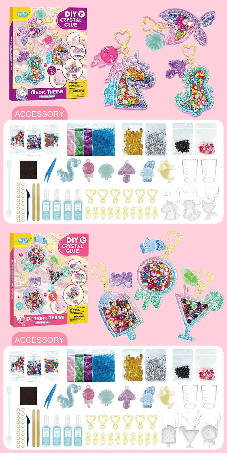 Kids Crystal Glue Keychain Craft Set | DIY Art Gift for Girls