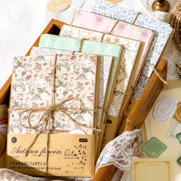 40pcs Vintage Floral Handmade Paper Set