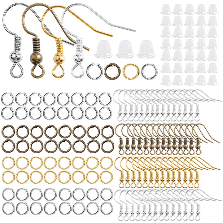 300Pcs Earring Making Kit | Hypoallergenic Hooks, Jump Rings & Rubber Backs Set