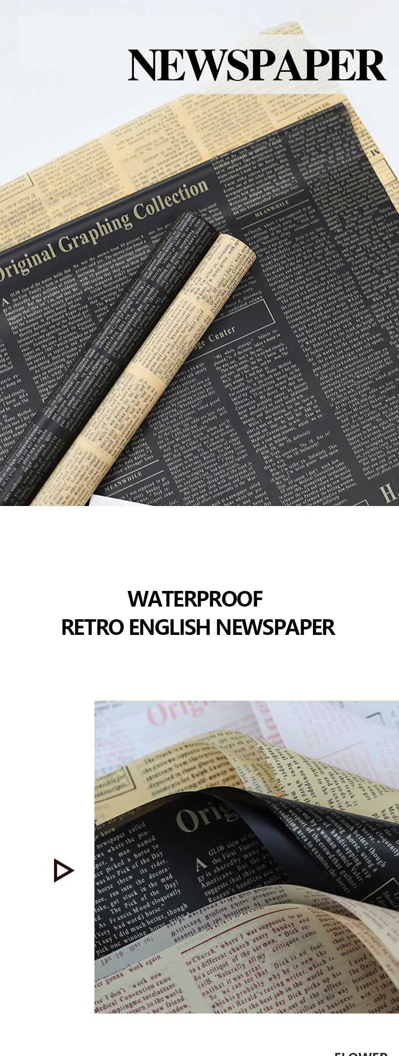 20 Sheets Vintage English Newspaper Gift Wrap Paper – Floral Craft Liner
