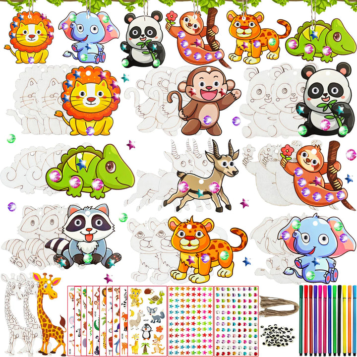 296Pcs Animal Wooden Coloring Craft Set