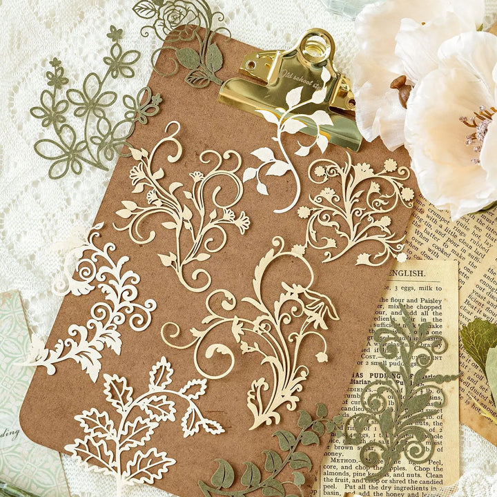 10pcs Vintage Floral Hollow Paper Set – Scrapbooking & Planner Decor