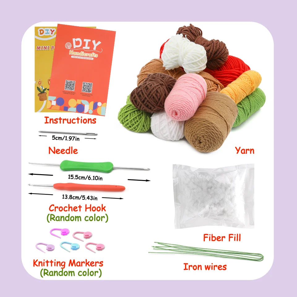 KRABALL 6Pcs Crochet Potted Flower Kit | Beginner DIY Yarn Craft Set with Tutorial