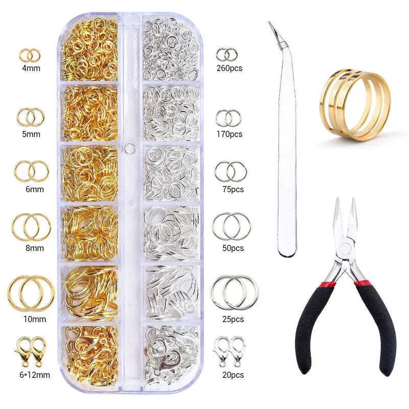 Jewelry Findings Kit with Zinc Alloy Jump Rings & Lobster Clasps
