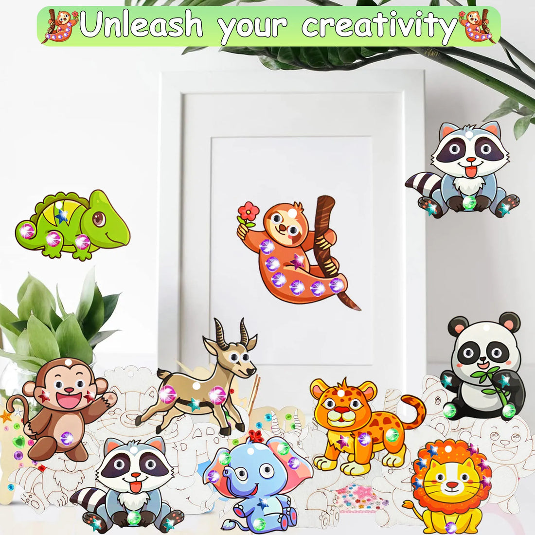 296Pcs Animal Wooden Coloring Craft Set