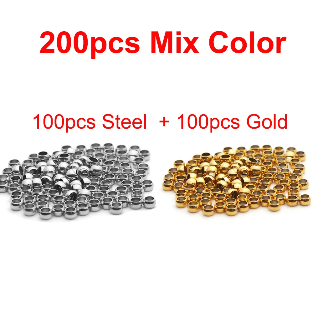100–200pcs Stainless Steel Crimp Beads – Jewelry Spacer Ball Stoppers
