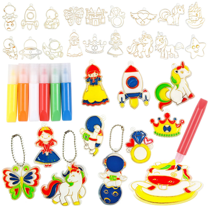 DIY Window Art Suncatcher Keychain Craft Kit – Unicorn, Princess & Astronaut