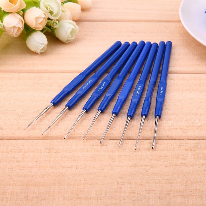 8Pcs Metal Crochet Hook Set – Knitting Needles Kit 0.6–1.75mm for Yarn Craft & Sewing