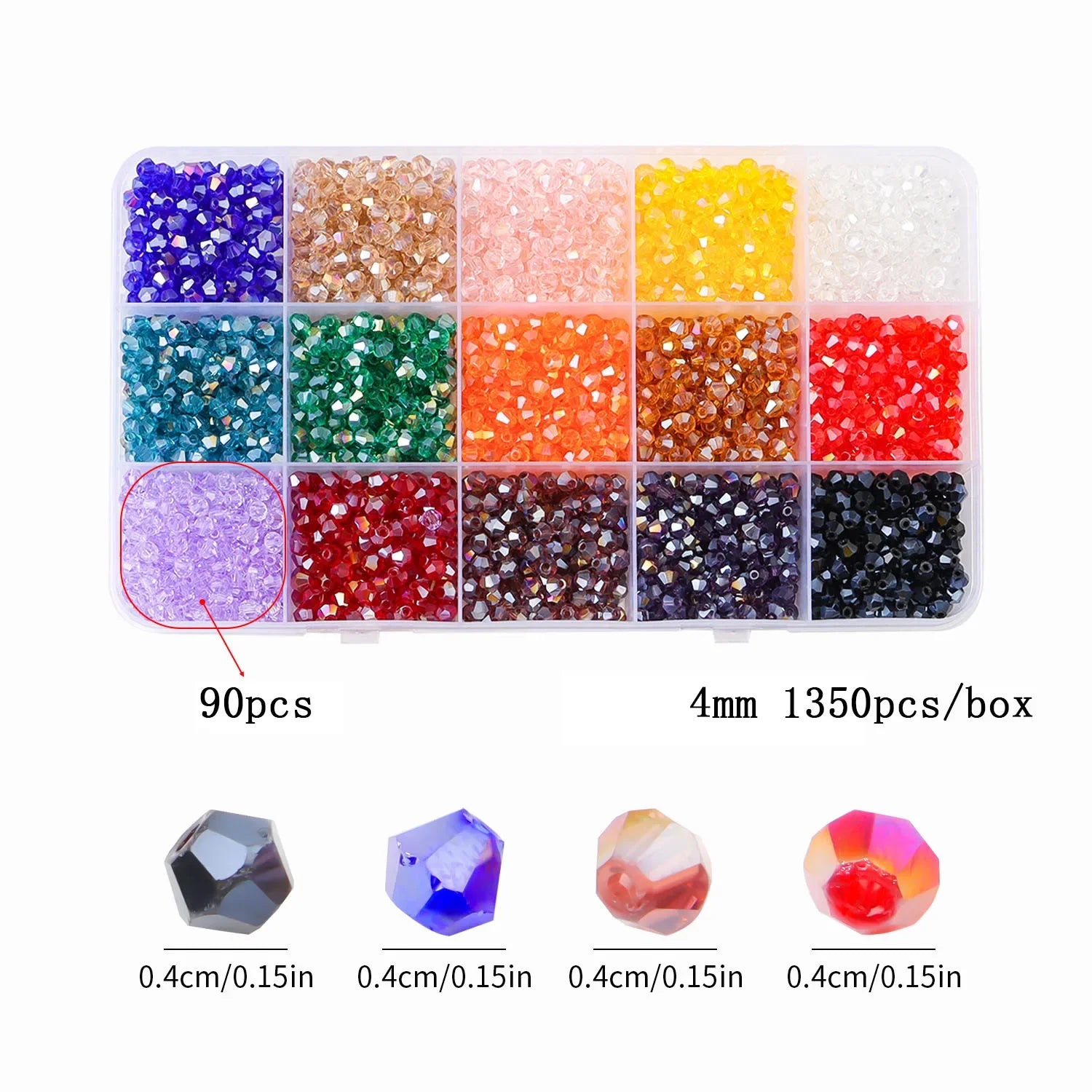 3–6mm Bicone Crystal Bead Set – 15-Grid Glass Spacer Box for DIY Jewelry